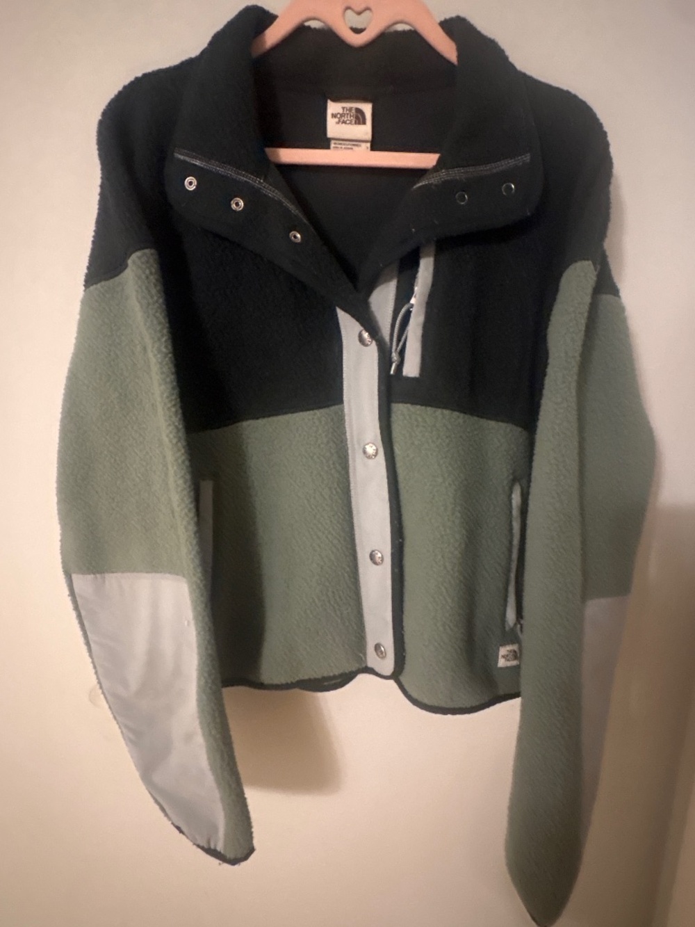 The North Face Colorblock Fleece Jacket Women's Small Sage Green Black